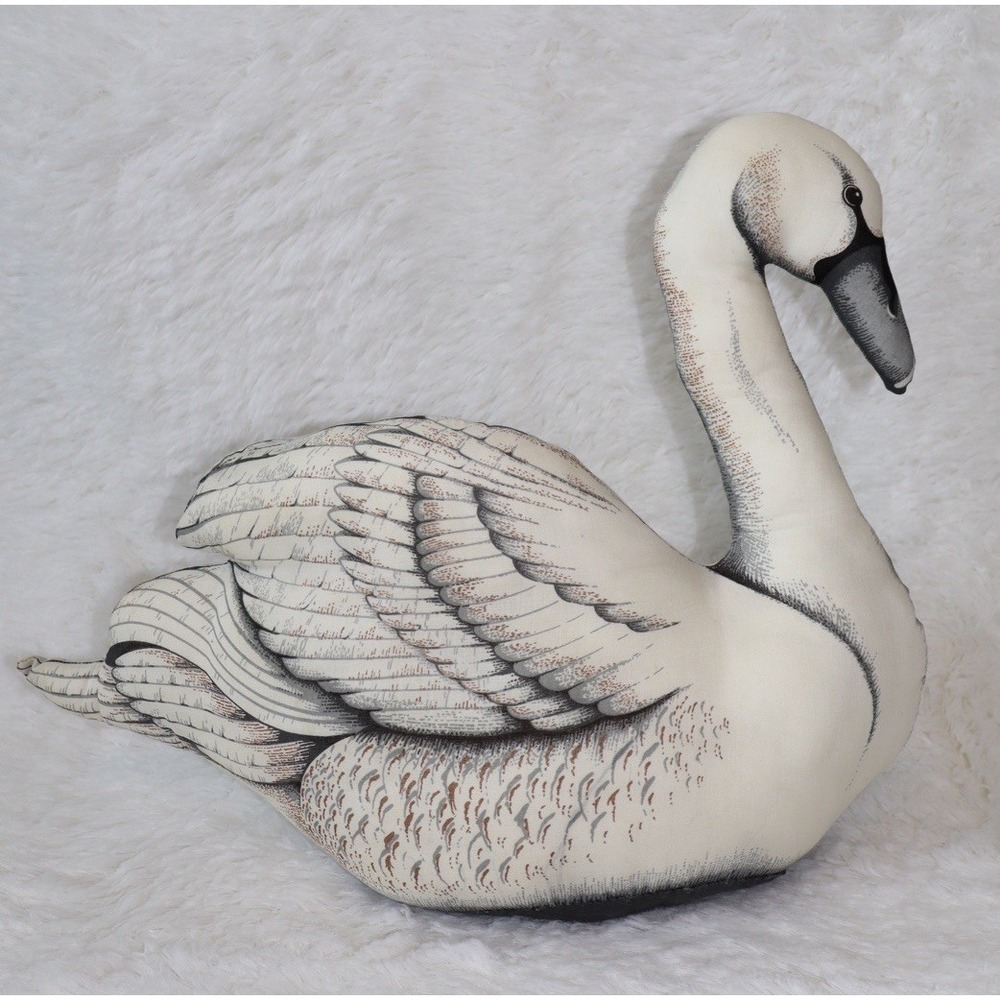 White Swan Vintage Plush Throw Pillow Stuffed Animal Elegant Gift Home Decor